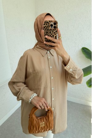 Tek Cepli Arkası Uzun Salaş Gömlek -Vizon