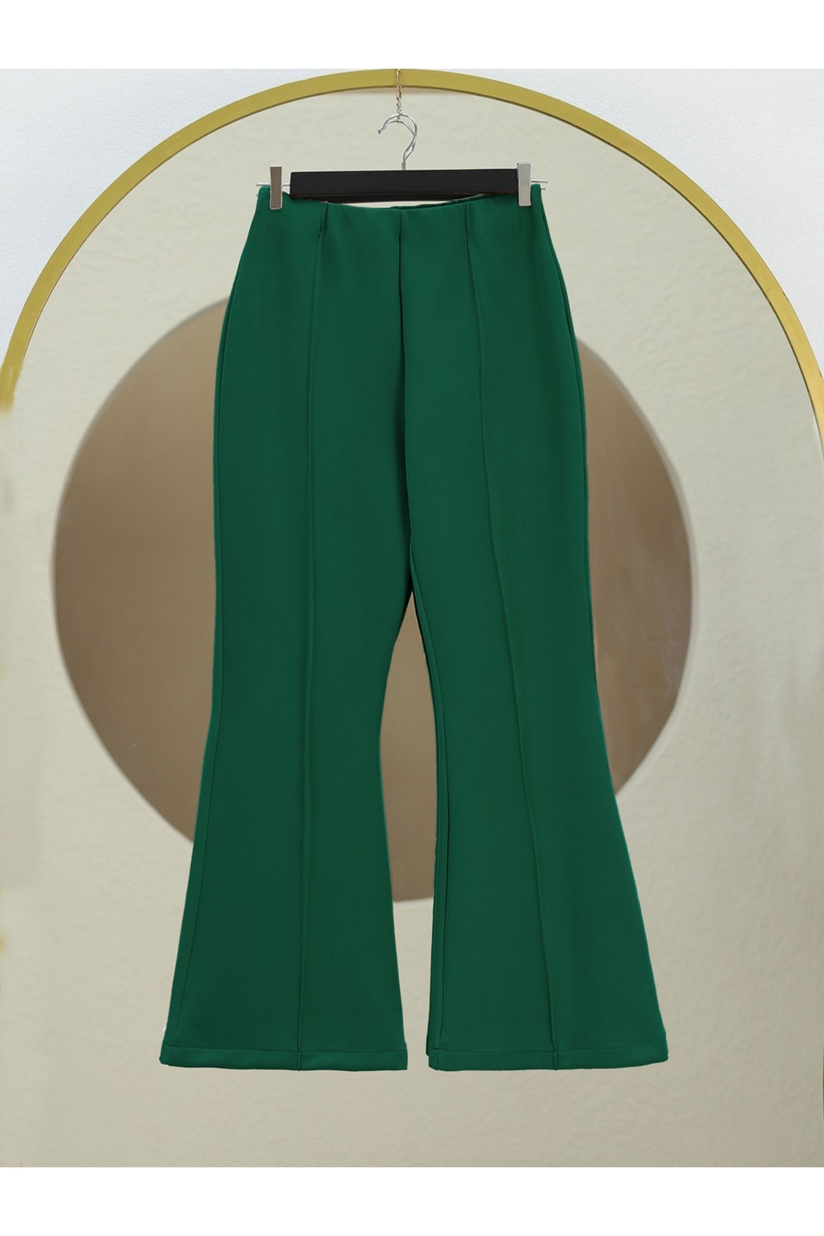 Spanish Leg Elastic Waist Lycra Trousers -Emerald