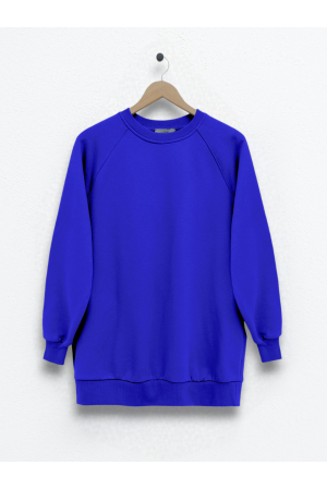Bisiklet Yaka Üç İplik Şardonlu Sweat -Saks
