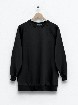 Crew Neck Three Thread Raised Sweat -Black