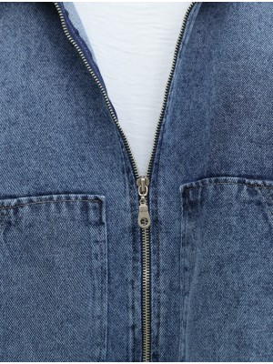 Yanı Düğmeli Fermuarlı Etekli Kot Takım -Buz Mavi