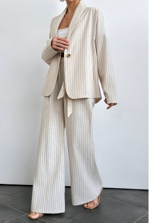 Back Slit Linen Jacket Wide Leg Trousers Set -Black