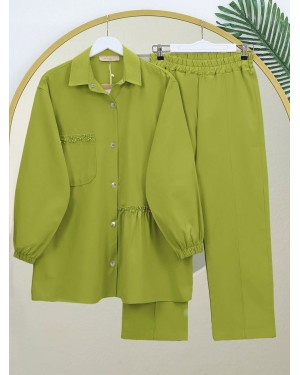 Pearl Detailed Snap-Front Washed Cotton Gabardine Suit -PISTACHIO GREEN