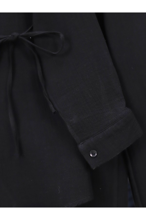 Cross Buttoned Double Laced Muslin Set -Black