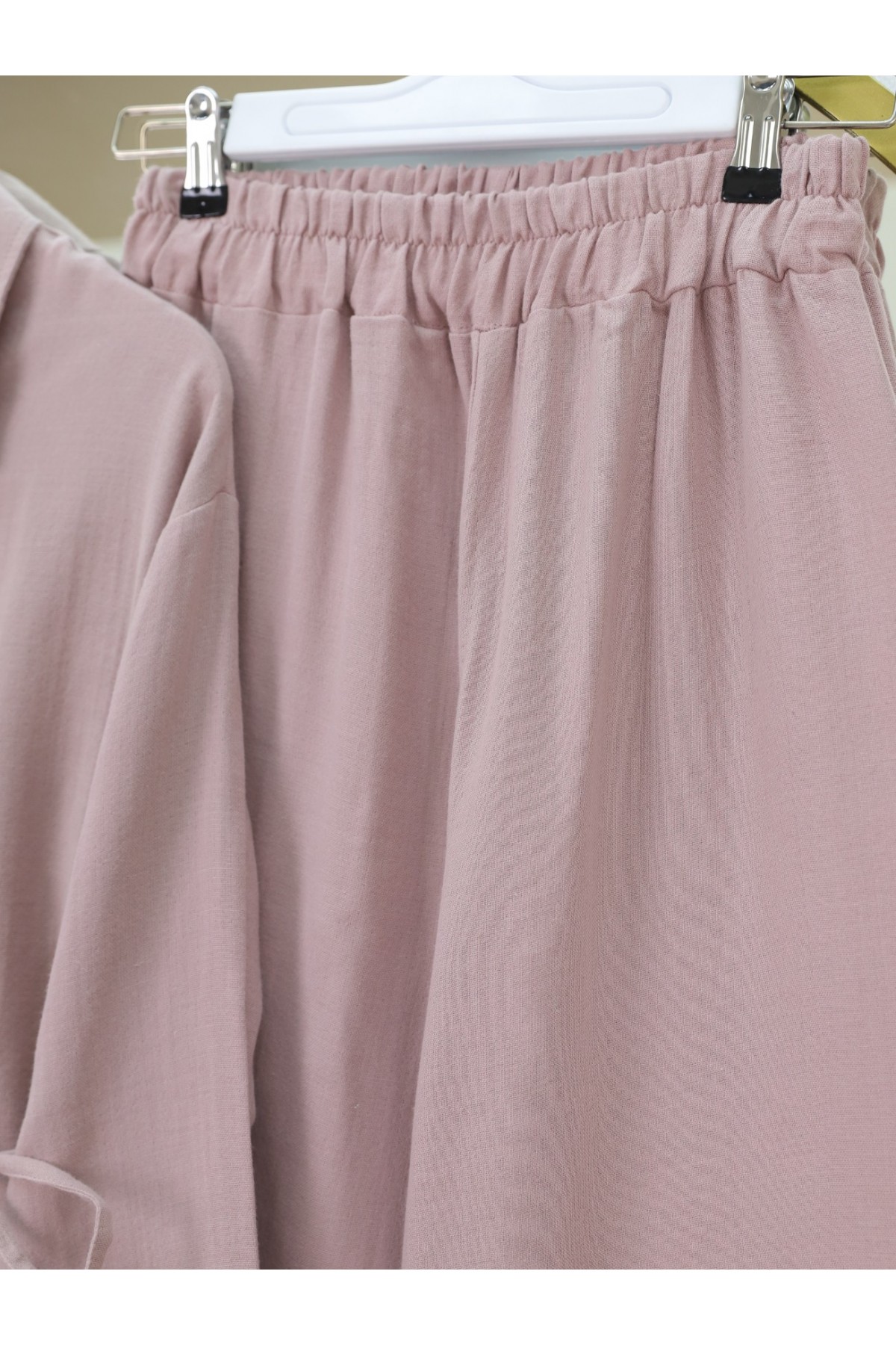 Cross Buttoned Double Laced Muslin Set -Powder detay görseli