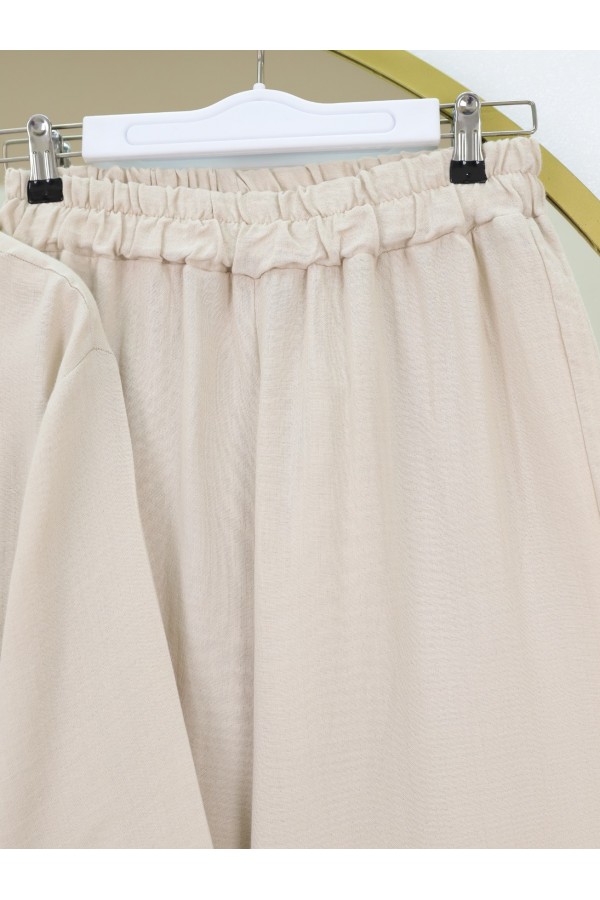 Cross Buttoned Double Laced Muslin Set -Stone