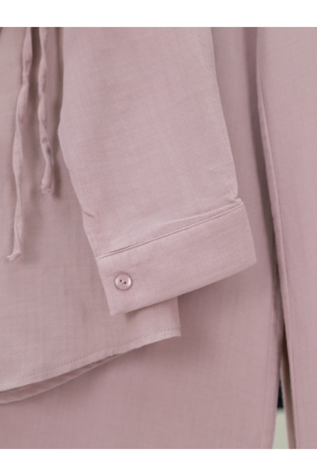 Cross Buttoned Double Laced Muslin Set -Powder