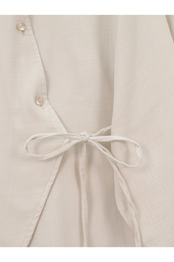 Cross Buttoned Double Laced Muslin Set -Stone