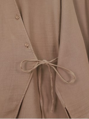 Çapraz Düğmeli Çift Bağcıklı Müslin Takım -Vizon