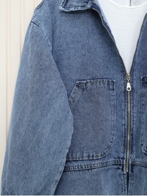 Yanı Düğmeli Fermuarlı Etekli Kot Takım -Buz Mavi