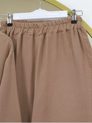 Çapraz Düğmeli Çift Bağcıklı Müslin Takım -Vizon