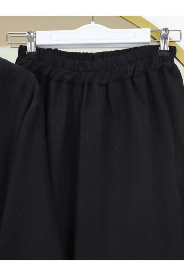 Cross Buttoned Double Laced Muslin Set -Black