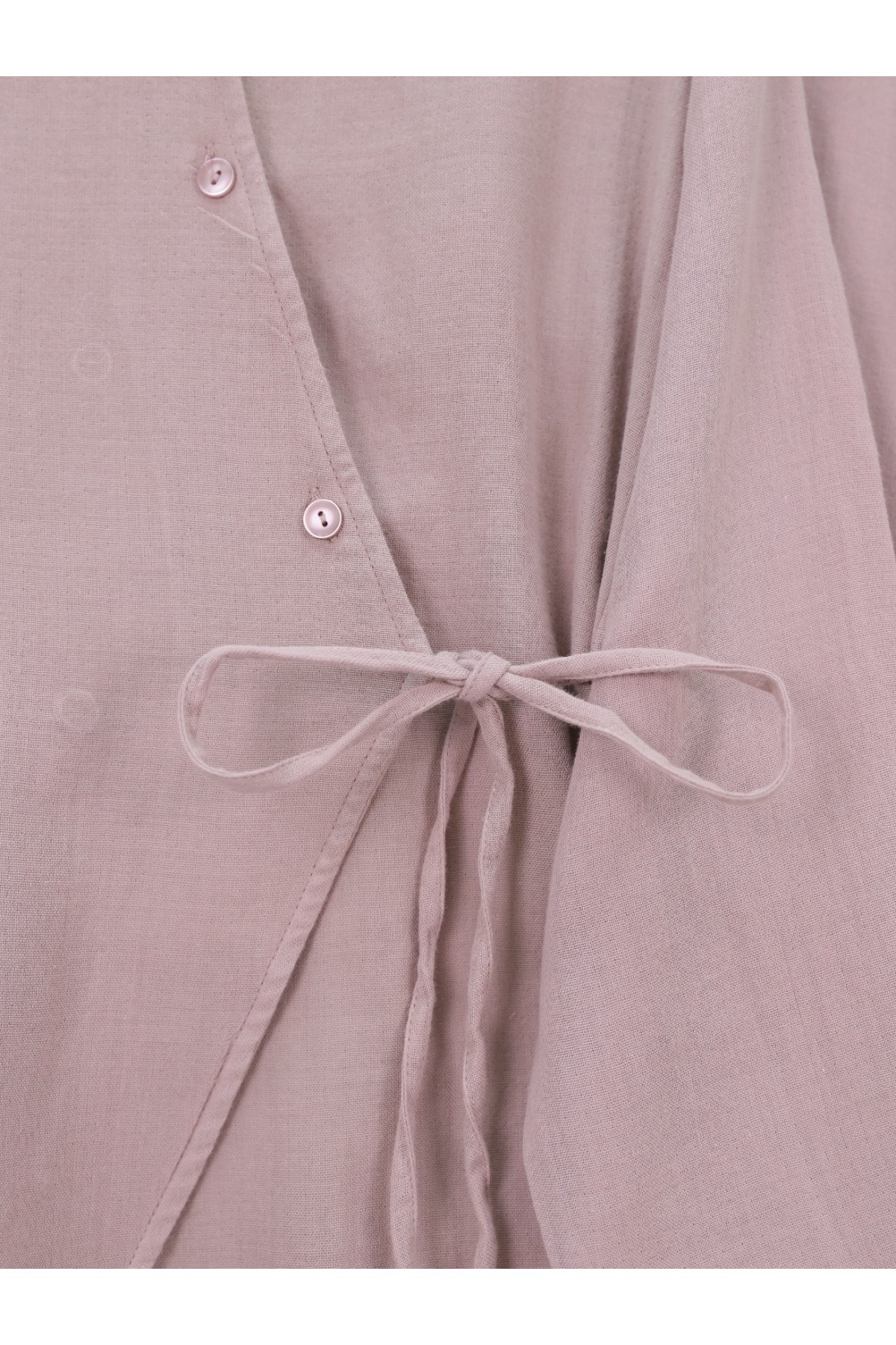 Cross Buttoned Double Laced Muslin Set -Powder