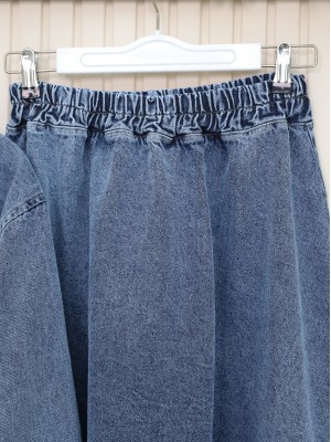 Yanı Düğmeli Fermuarlı Etekli Kot Takım -Buz Mavi