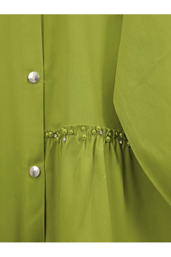 Pearl Detailed Snap-Front Washed Cotton Gabardine Suit -PISTACHIO GREEN