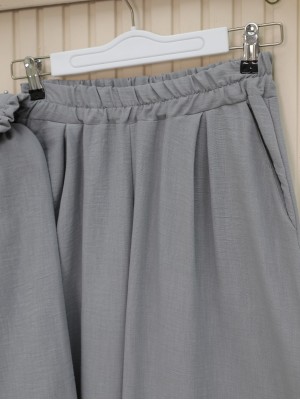 Önlük Yaka Taş Ve Boncuk Detaylı Önü Bağlamalı Takım  -Gri