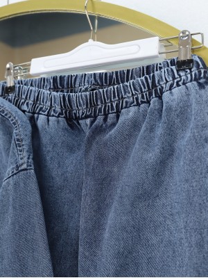 Bol Paça Pantolonlu Önü Bağlamalı Kot Kimono Takım -Buz Mavi