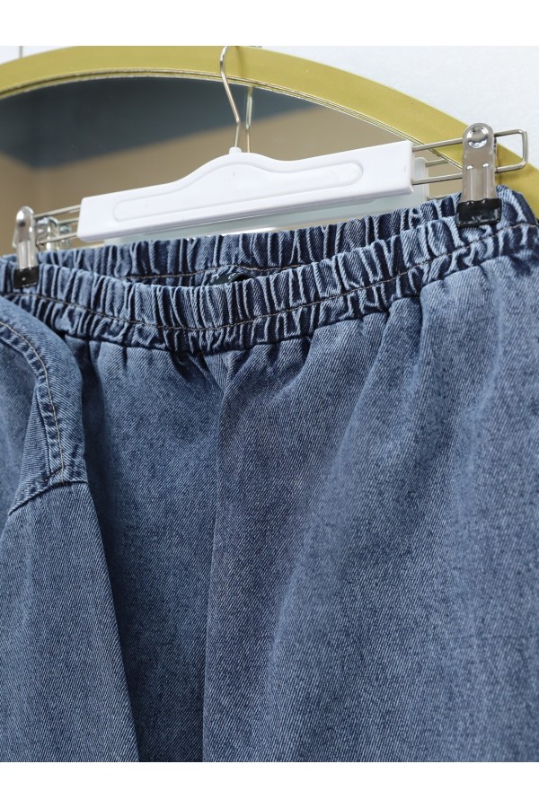 Bol Paça Pantolonlu Önü Bağlamalı Kot Kimono Takım -Buz Mavi