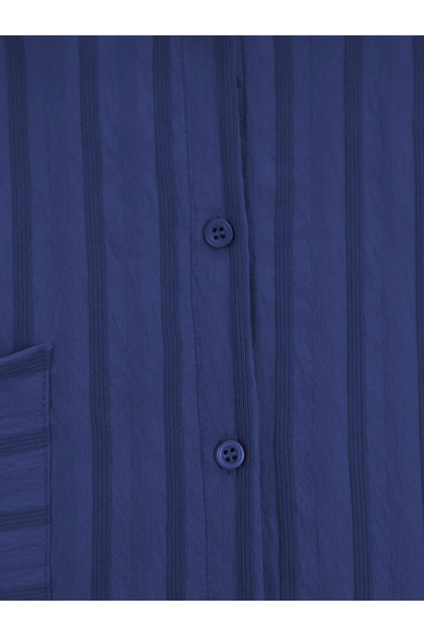 Tek Cepli Kolu Katlamalı Oval Kesim Gömlek -Lacivert