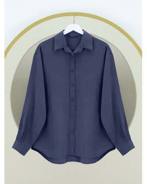 Oval Cut Tencel Cupra Shirt -Navy blue