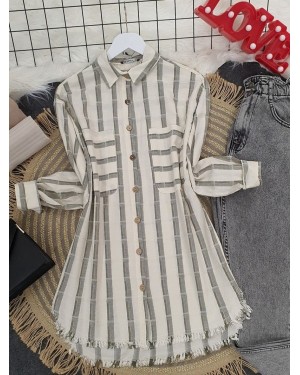 قميص تنورة شرابة -اللون البيج