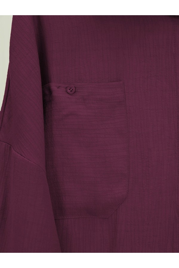 Çift Cepli Oval Kesim Kolu Katlamalı Gömlek Tunik -Bordo