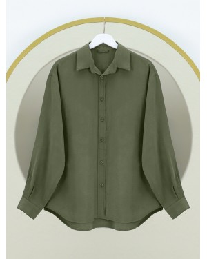 Oval Cut Tencel Cupra Shirt -Khaki