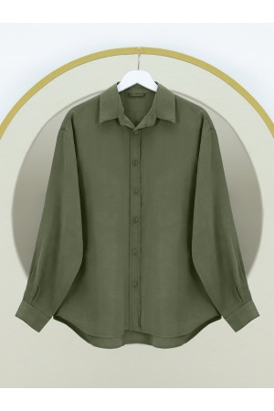 Oval Kesim Tensel Cupra Gömlek -Haki