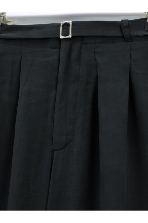 بنطلون Tencel Cupra بتفاصيل حزام خصر مطاطي -أسود