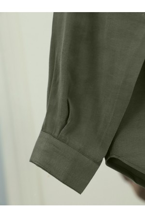 Oval Cut Tencel Cupra Shirt -Khaki