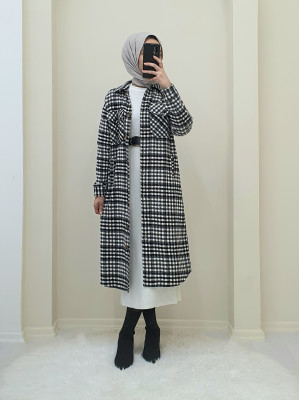 Kolları Katlanabilir Cepli Uzun Gömlek Ceket -Füme