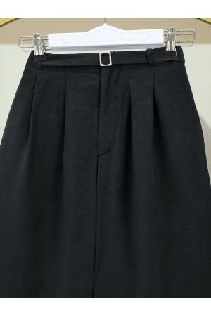 بنطلون Tencel Cupra بتفاصيل حزام خصر مطاطي -أسود