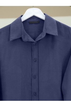 Oval Cut Tencel Cupra Shirt -Navy blue