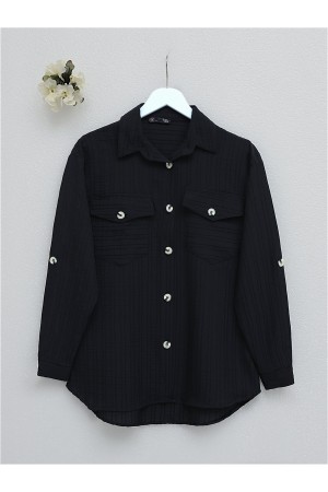 Cepleri Kapaklı Fitilli Ve Düğmeli Gömlek  -Siyah