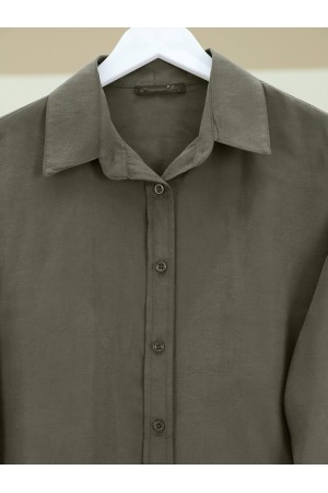 Oval Cut Tencel Cupra Shirt -Khaki