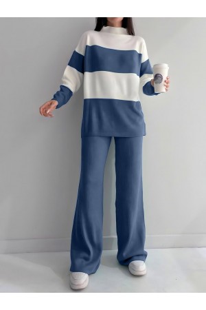 Yarım Boğazlı Triko Takım    -İndigo