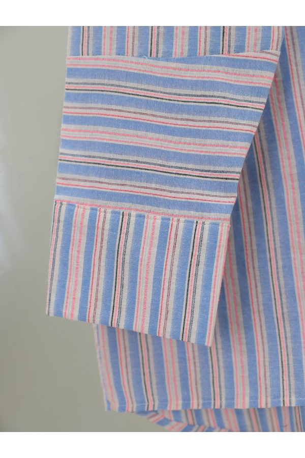 Oversize Shirt with Long Embossed Stripes on the Back -Blue