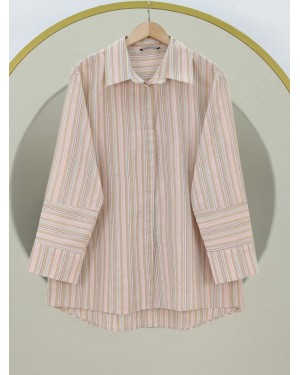 Oversize Shirt with Long Embossed Stripes on the Back -Mink color