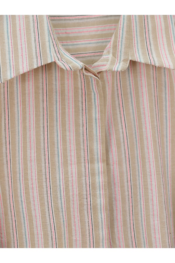 Oversize Shirt with Long Embossed Stripes on the Back -Mink color