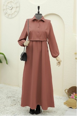 Dress Set with Shirt Detail on Top    -Brick color