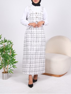 Waist Corsage Front Button Detailed Salopette  -Ecru