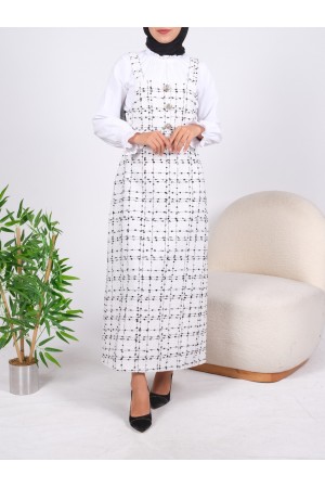 Beli Korsajlı Önü Düğme Detaylı Salopet  -Ekru