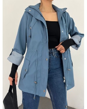 Pocket Detailed Tunnel Lace Bondit Coat -Blue