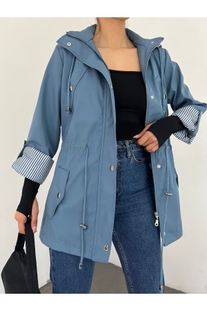 Pocket Detailed Tunnel Lace Bondit Coat -Blue