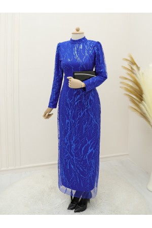 Glittery Sequin Lined Pencil Dress -Saxe 