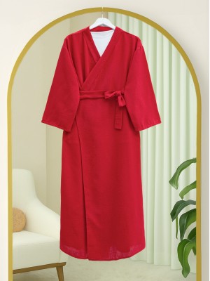 Önü Çift Bağlamalı Uzun Kap -Kırmızı