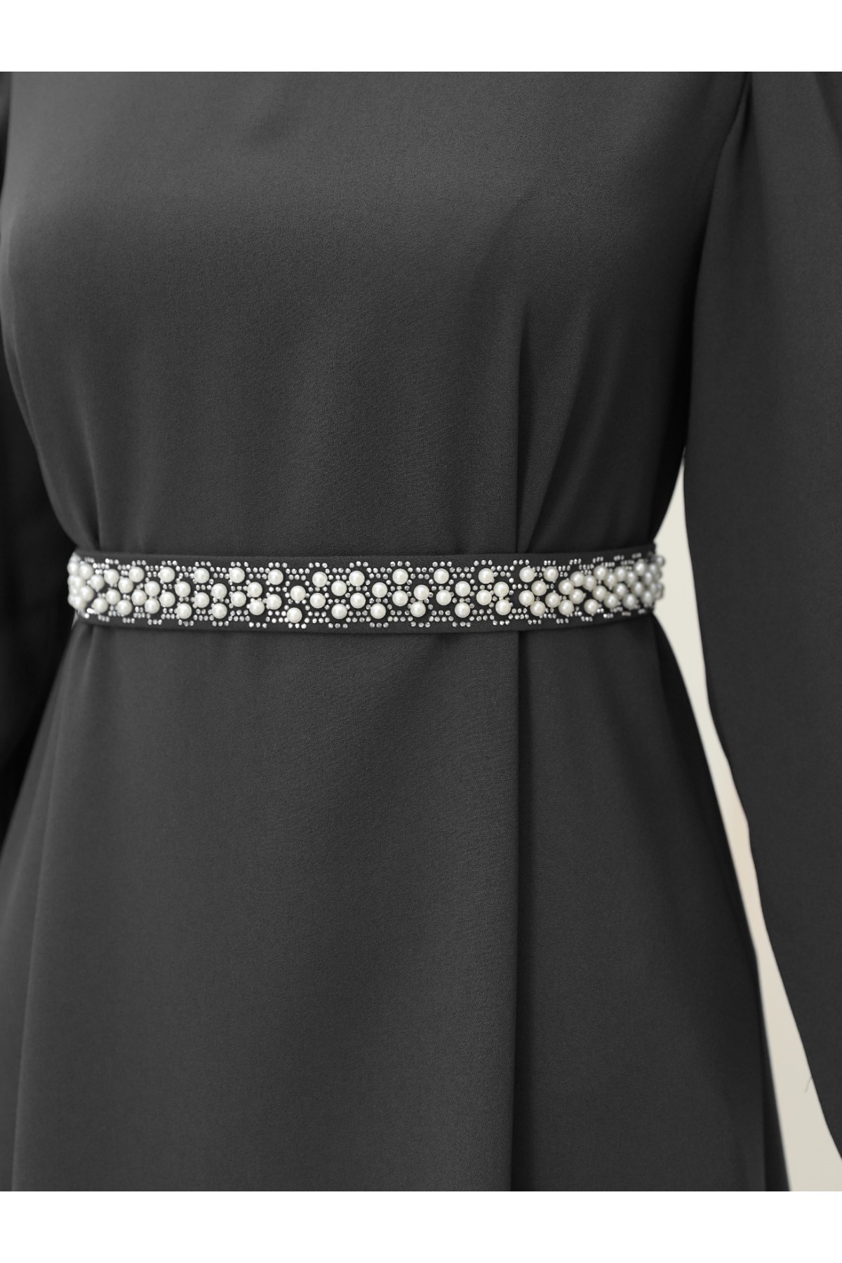Magnificent Collar Balloon Sleeve Belted Dress -Black