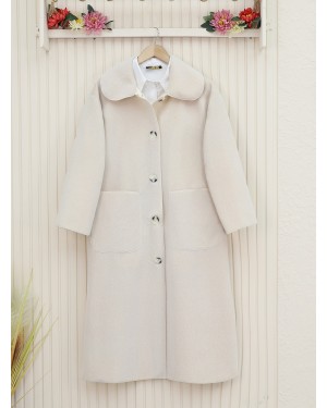 Boydan Düğmeli Cepli Kaban -Krem