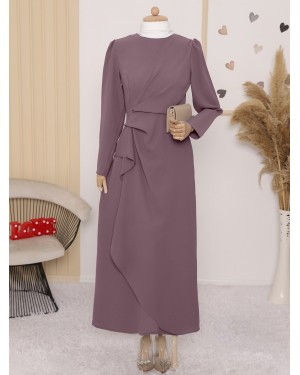 Önü Allerli Eteği Asimetrik Krep Elbise    -G.Kurusu