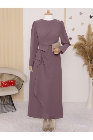 Asymmetrical Crepe Dress with Front Allery Skirt    -Dried rose